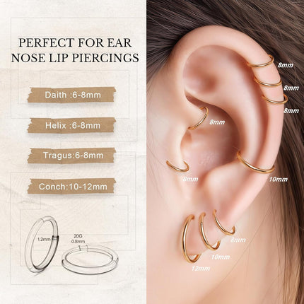Limerencia Small Hoop Earrings for Women, Hypoallergenic Titanium Huggie Hoop Earrings Set G23 Piercings Cartilage Earrings Set for Women Sensitive Ears