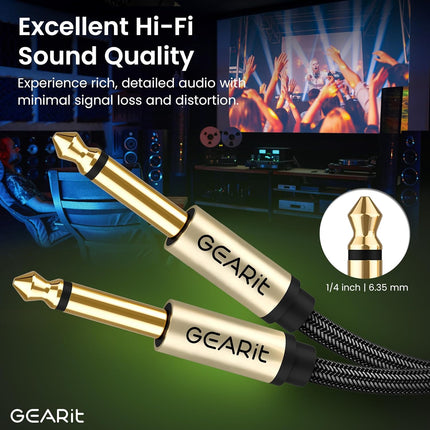 GEARit Guitar Instrument Cable (3ft 2-Pack) 1/4 Inch to 1/4 inch TS Straight Male to Male 6.35mm Mono Jack with Alloy Connector and Nylon Braid