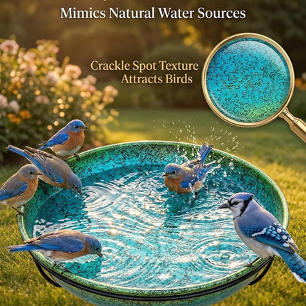 35" Metal Bird Bath for Outside Standing Metal Bird Bath Stake in Ground Iridescent Blue Green Birdbath with Scientifically Designed Color Lure for Birds 12" Detachable Bowl for Garden Patio Yard