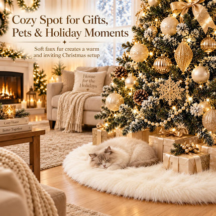 48 Inch Faux Fur Christmas Tree Skirt White Plush Skirt for Merry Christmas Party Christmas Tree Decoration