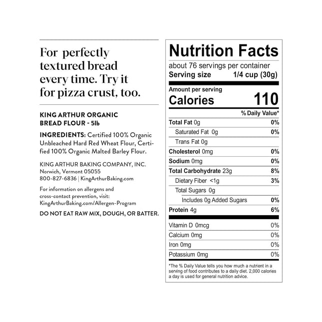 100% Organic Bread Flour, Unbleached, 5 lb (Pack of 1) - Non-GMO Project Verified, No Preservatives