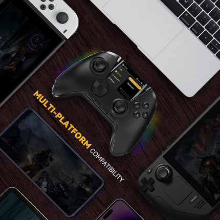 Interactive Screen Wireless Gaming Controller for PC/Switch/Switch 2/iOS/Android,Hall Effect Stick & Trigger,RGB Lighting,Remappable Buttons,1800mAh with Charging Dock (Black)