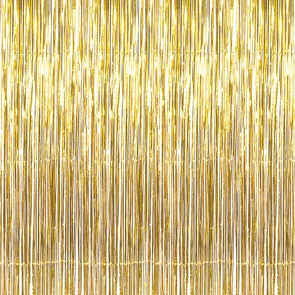 GOER 3.2 ft x 9.8 ft Metallic Tinsel Foil Fringe Curtains Party Photo Backdrop Party Streamers for Birthday,Graduation,New Year Eve Decorations Wedding Decor (1 Pack, Gold)
