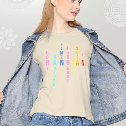 Seven Stars Acrostic Graphic Tee - Premium Cotton Boy Band Typography Shirt, K-Pop Fan Minimalist Streetwear, Army Gift