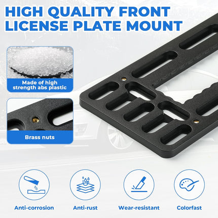 License Plate Holder Universal, Front License Plate Bracket 12*6’’, No Drill Front License Plate Mount Plastics, Front Plate for Car with Cable Ties,Screws,Washers,Nuts,Screw Caps,Anti-Vibration Pads