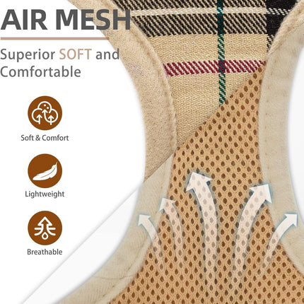 PUPTECK Soft Mesh Dog Harness Small Sized and Leash Set Pet Puppy Cat Comfort Padded Vest No Pull Harnesses, Beige, S