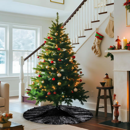 Black Christmas Tree Skirt, 36 Inch Sequin Tree Skirt