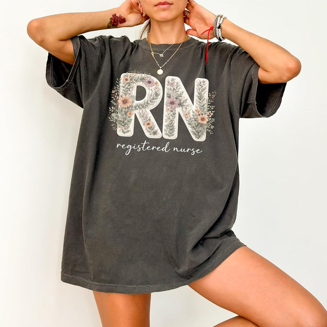 Floral RN Registered Nurse Botanical T-Shirt