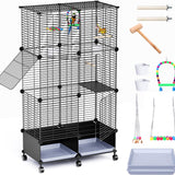 Flight Bird Cage with Wheels, 46-Inch Metal Parakeet Cage with Slide-Out Trays, Perches, Bowls & Bird Toys, Indoor Bird Cage for Cockatiel, Budgie, Lovebird, Finch & Small Birds