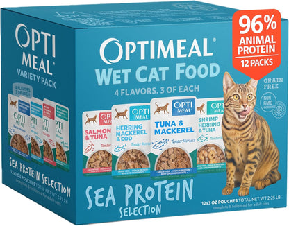 Wet Cat Food Variety Pack - Sea Protein Selection, Grain Free Tender Morsels, 3 oz Pouches, Pack of 12