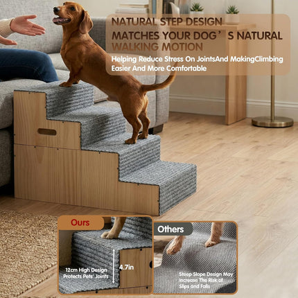Wooden Dog Stairs for Small Large Dogs,Dog Steps for Couch Bed 18" H,Pet Stairs with Soft Carpeted Steps, Pet Steps for Cats Puppy Doggy Senior Pets up to 100 LBS
