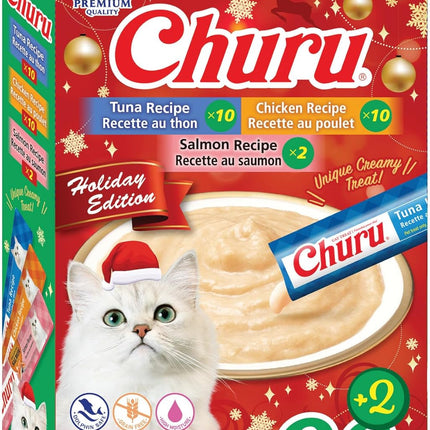 INABA Churu Cat Treats, Lickable, Squeezable Creamy Purée Cat Treat with Vitamin E, 0.5oz Each Tube, 22 Tubes, Holiday Variety Pack