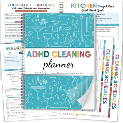 ADHD Cleaning Planner for Adults - Blue Cover Edition. Undated Daily Weekly Monthly Quarterly Yearly Chore Tracker Checklist. Wipe-Clean PVC Spiral Notebook for Home Management & Family Routine Tasks