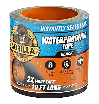 Gorilla Waterproof Patch & Seal Tape 4x10 ft permanent leak repair black roll
