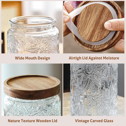 Vintage Glass Jar with Lid, Airtight Candy Coffee Canister Food Storage