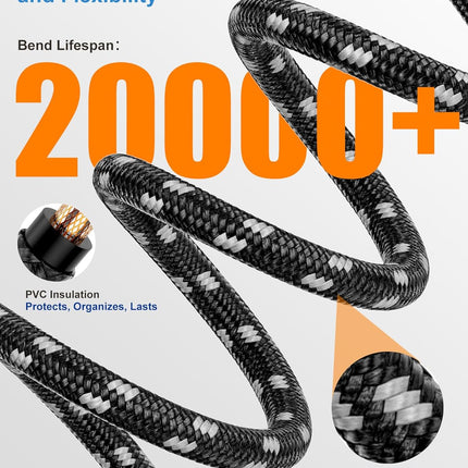 Guitar Cable 6ft(1.8M),22AWG OFC Core,Nylon Braided Electric Instrument Cable with 1/4 Inch TS Right Angle to Straight, Quarter Inch Cable, Guitar Cord 6 FT for Mixer, Microphone, Mandolin