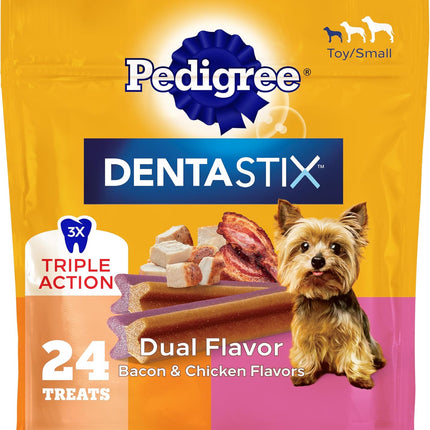 Pedigree Dentastix Dental Chews for Dogs, Small and Toy Breed Dog Treats, Bacon & Chicken Flavor, 5 oz. Bag (24 Total Treats)