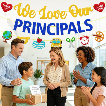 We Love Our Principals Banner, National School Principals' Day Decorations for Classroom, Office & Hallway, Teacher & Staff Appreciation Decor, School Leadership Recognition Sign