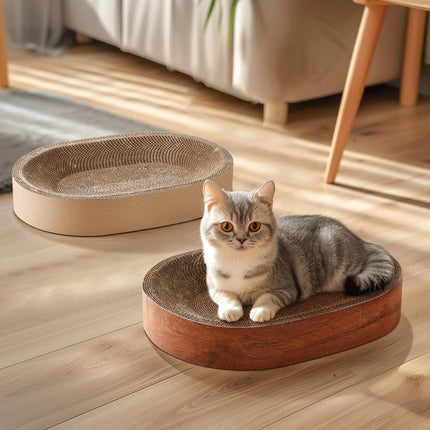 Cat Scratcher Bed, Oval Cardboard Scratching Board for Indoor Cats