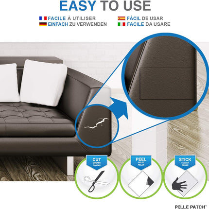 Black Leather Patch Car Seat Repair Kit - 25 Colors Available - Original 8x11 - Black