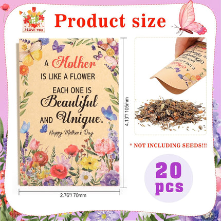 HOWAF 20pcs Mothers Day Seed Packet Favors, Mother’s Day Wildflower Envelopes, A Mother is Like a Flower Kraft Envelope Rustic Small Flower Seeds Storage Packets for Garden Favors, NO SEED