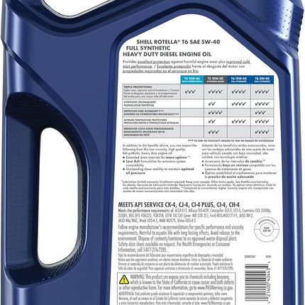 Shell Rotella T6 Full Synthetic 5W-40 Diesel Engine Oil, 1 Gallon (3 Pack)