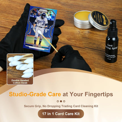 Card Care Clean Kit, 17-in-1 Card Cleaning and Polishing Restoration with Plastic Case, Trading Card Cleaning Box with Polishing Cream and Cleaning Spray, Suitable for PSA Rated Card Care