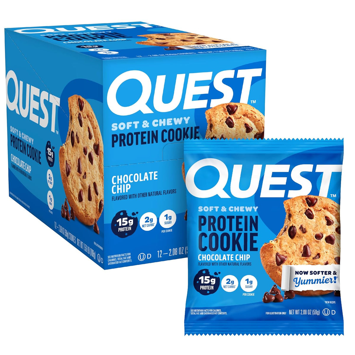 Chocolate Chip Protein Cookie, 15g Protein, 1g Sugar, 2g Net Carbs, Keto Friendly, High Protein, Low Carb; 12 Count