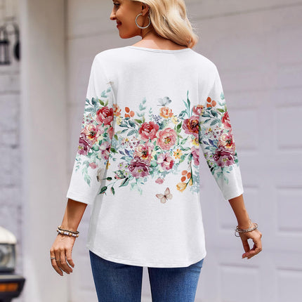3/4 Length Sleeve Womens Tops Round Neck Casual Summer Tunic Tops Basic Tees Blouses Dressy T-Shirts Pleated Shirts