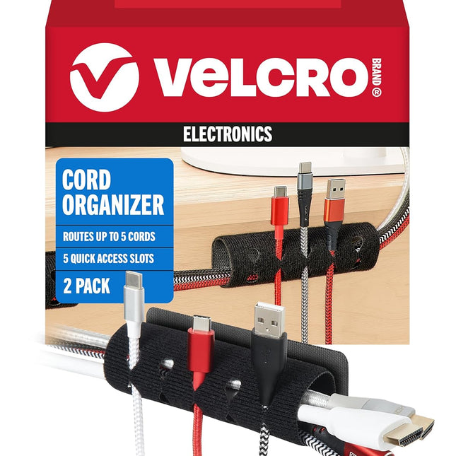 Cord Organizer for Desk & Nightstand, 5 Cable Slots with Sleeve Routing, Adhesive Wire Holder for Cord Management