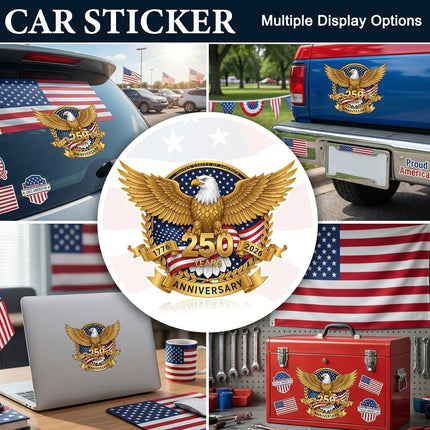 2Packs 250th Anniversary USA Car Window Decal Sticker, 1776-2026 American Flag Independence Day Patriotic Eagle Vinyl Decal for Car Truck Bumper Laptop Window