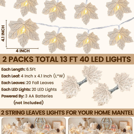 Thanksgiving Decorations 2 Pack Fall Garland with Lights Battery Operated