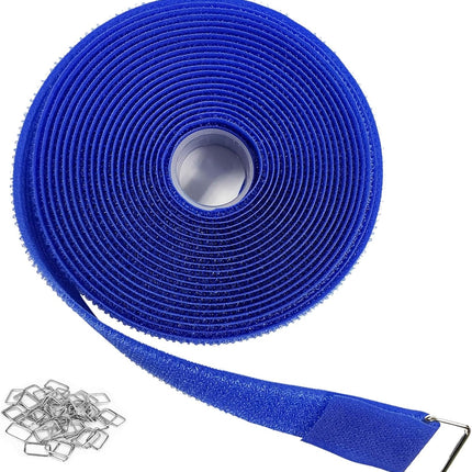 YMCRLUX 1"x16ft Hook and Loop Straps with 25 Metal Buckles, Adjustable Fastening Cable Straps, Cut-to-Length Cinch Strap, Reusable Nylon Securing Cord Ties for Organizer or Storage, 1 inch Wide,Blue