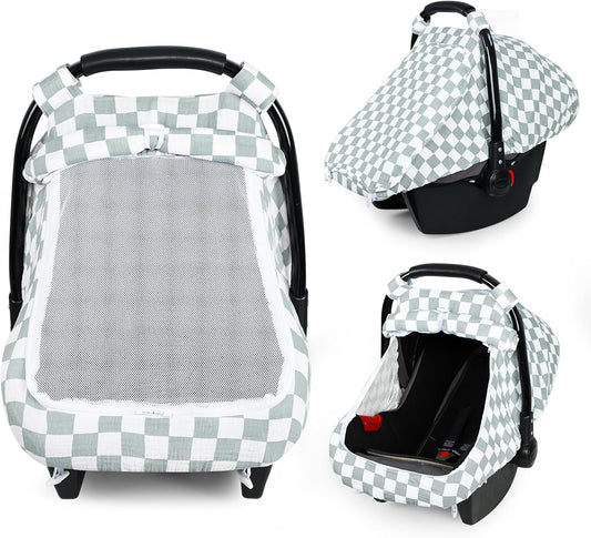 Car Seat Covers for Babies, Muslin Cotton Baby Car Seat Cover with Breathable Mesh Window, Summer Infant Car Seat