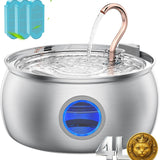 Cat Water Fountain - 4.0L/135oz Gooseneck Copper Stainless Steel Cat Water Fountains for Cats Indoor - Kitty Cat Fountains for Drinking Spout - Comes with 3 Replacement Filters