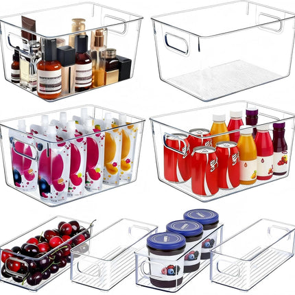 Set of 8 Clear Plastic Storage Bins, 4 Large and 4 Small Stackable Storage Containers for Pantry Organization and Kitchen Storage Bins,Home Edit and Cabinet Organizers