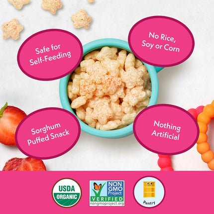 Once Upon A Farm Strawberry, Coconut & Sweet Potato Puffed Sorghum Snack, Fruit & Veggie Puffs, Non GMO, 1.5 Ounces (Pack Of 6)
