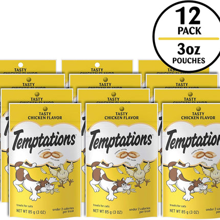 Temptations Cat Treats Classic Crunchy and Soft Cat Treats, Tasty Chicken Flavor, 3 oz. Pouch (Pack of 12)