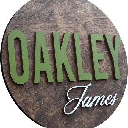 Custom Round Nursery Name Sign, Personalized 3D Baby Name Announcement Sign, Personalized Wooden Wall Plaque, 3D Wall Art for Children & Kids Rooms, Family Name Signs, 30 Colors (Design 10)