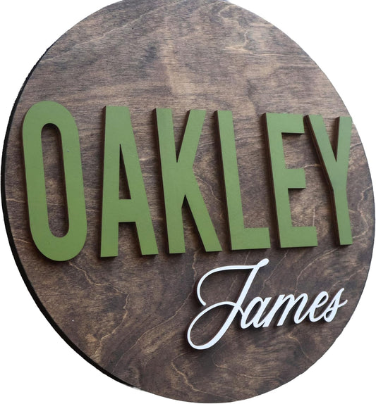 Custom Round Nursery Name Sign, Personalized 3D Wooden Wall Plaque