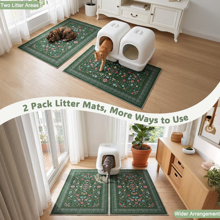 Cat Litter Mat, 2 Pack 33" x 22" Machine Washable for Litter Boxes