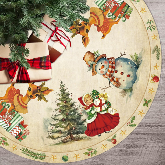 Vintage Christmas Decorations Tree Skirt 48 Inch Retro Christmas Tree Decor