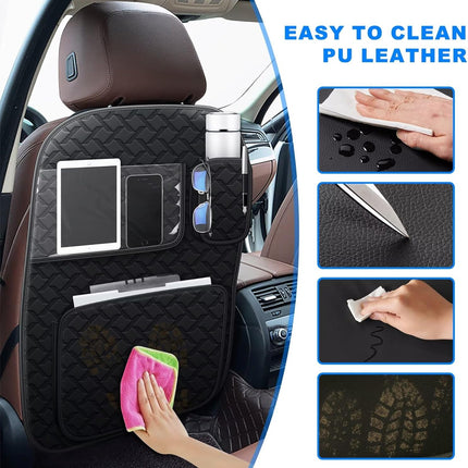 Back Seat Protector 2 Pack Fit For Chevy Traverse Car Kick Mats with Touch Screen Tablet Holder Storage Organizer Waterproof Dirt Proof Faux Leather Auto Accessories for Kids (1 Pair Black)