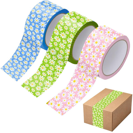 Marspark 3 Rolls Packaging Tape 50 Yard x 2 Inch Decorative Printed Duct Wrapping Tape for DIY Crafts Scrapbooking Crafting Boxes Decorations(Daisy)