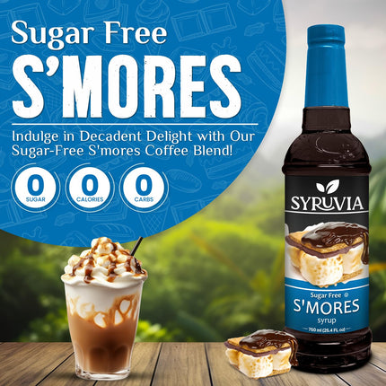 Syruvia Sugar Free Coffee Syrup, S'mores Flavored Syrup for Drinks, Lattes, and Desserts – 25.4 fl oz