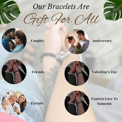 Set Of 2 Couples Bracelet Magnetic Healing Natural Bead Stone Stretch Bracelet Unisex Anniversary, Friendship, Valentine, Christmas Gift