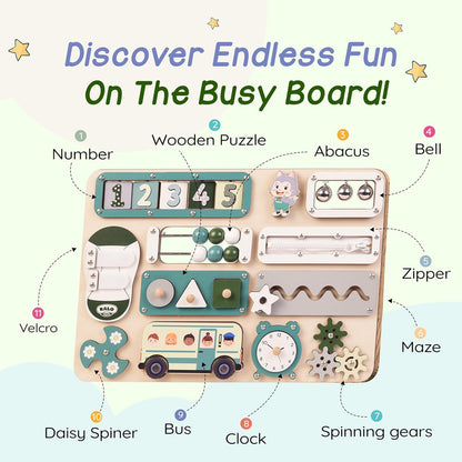 Large Montessori Busy Board for Baby & Toddlers 1-3 — 17-Inch Wooden Sensory Activity Board — Fine Motor - photo 3