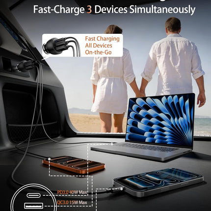 USB C Car Charger, 2 Pack 70W 3-Port PD/QC Fast Charging Cigarette Lighter USB Charger Car Phone Adapter Accessories for iPhone 17/Air/16/15/14/13/12 Pro Max, iPad, Pixel, Galaxy S25/S24/S23, Android