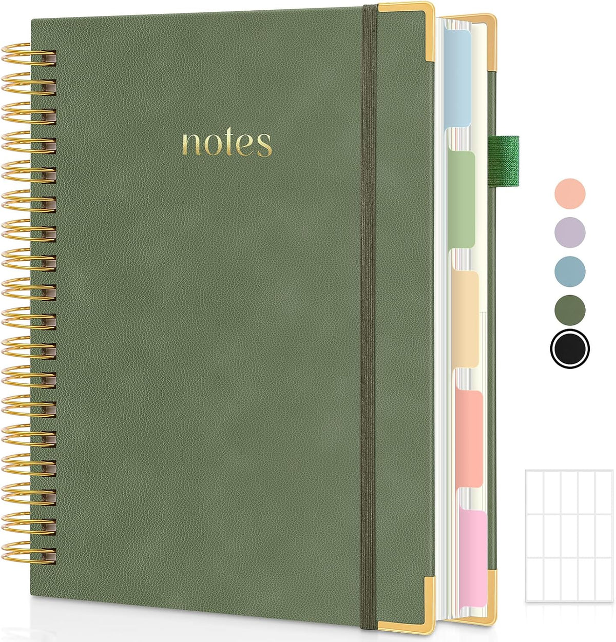 Hardcover Spiral Notebook, 300 Pages 8" x 10" College Ruled Notebook for Work with Dividers & Pockets, 5 Subject