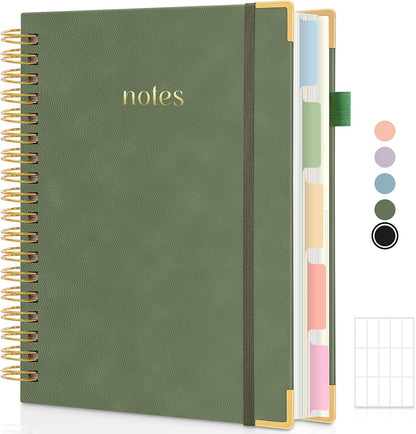 Hardcover Spiral Notebook, 300 Pages 8" x 10" College Ruled Notebook for Work with Dividers & Pockets, 5 Subject